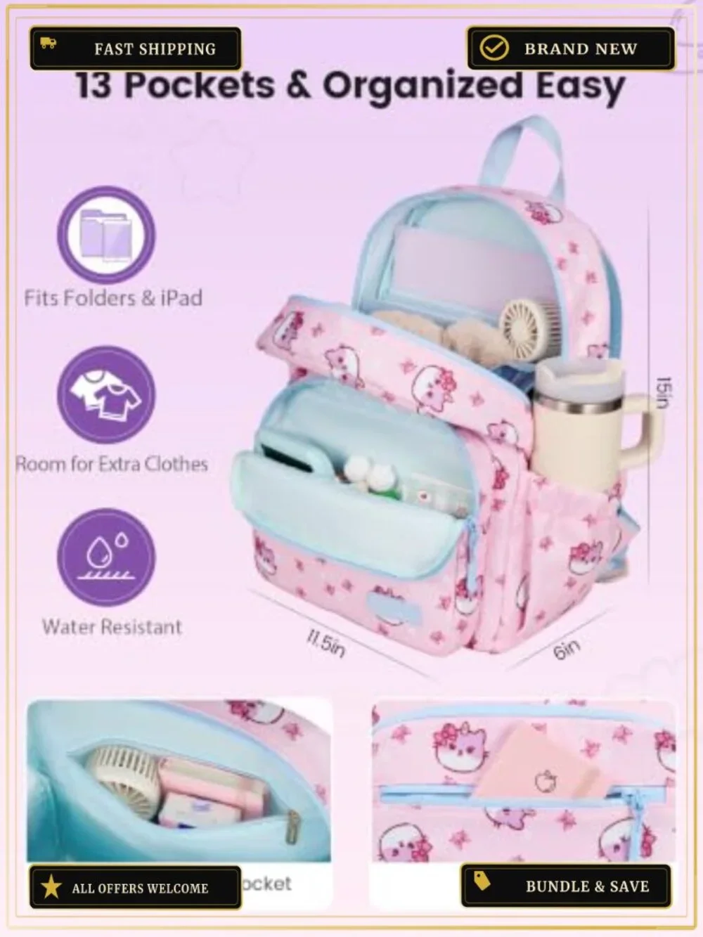 Kids Strawberry Backpack with Lunch Bag, Cute Preschool Bookbag,